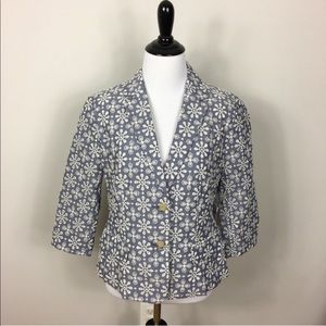 Lord & Taylor Chambray Eyelet Embroidered Blazer 6